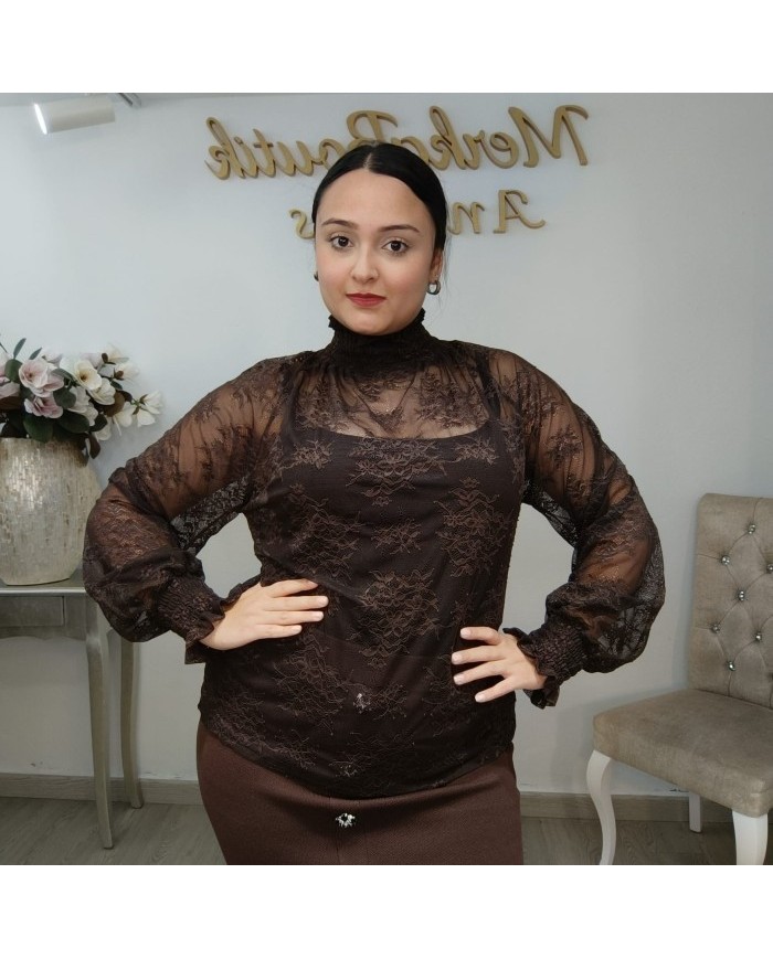 Blusa Encaje SANDRA Cuello Alto | Transparente | Antojos