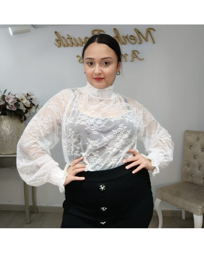 Blusa Encaje SANDRA Cuello Alto | Transparente | Antojos