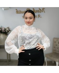 Blusa Encaje SANDRA Cuello Alto | Transparente | Antojos