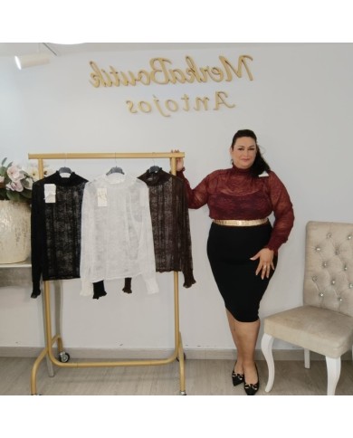 Blusa Encaje SANDRA Cuello Alto | Transparente | Antojos
