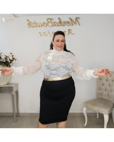 Blusa Encaje SANDRA Cuello Alto | Transparente | Antojos