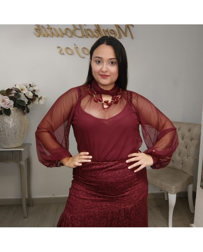 Camisa GASA LOURDES | Manga Volumen y Keyhole | Antojos