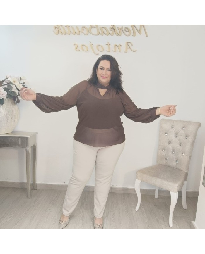 Camisa GASA LOURDES | Manga Volumen y Keyhole | Antojos