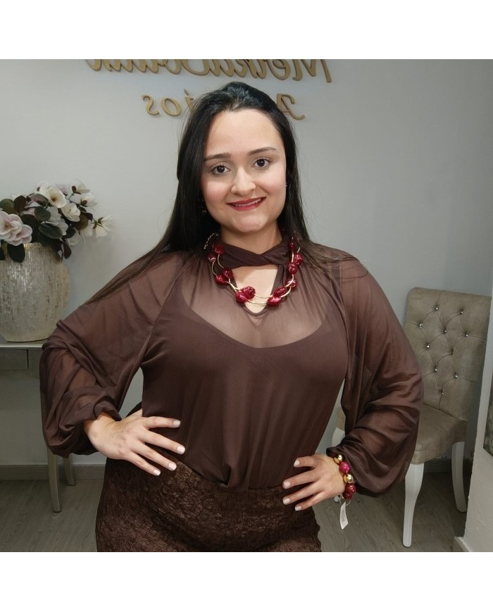 Camisa GASA LOURDES | Manga Volumen y Keyhole | Antojos