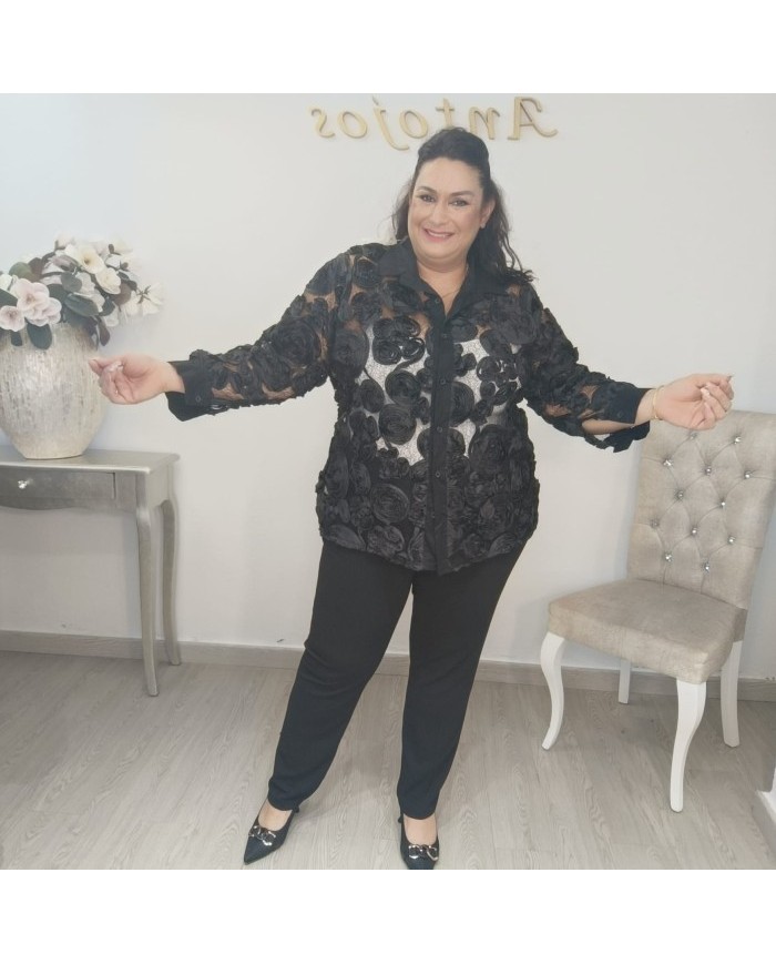 Camisa ROSARIO Flores 3D | Gasa Transparente | MerkaBoutik