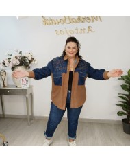 Camisa MIXTA Denim y Ante | Tachuelas y Oversize | MerkaBoutik