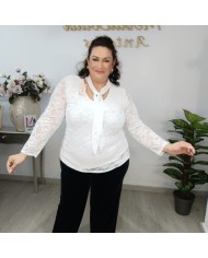 Camisa Encaje con Lazo al Cuello | Blusa Transparente Mujer | 4 Colores