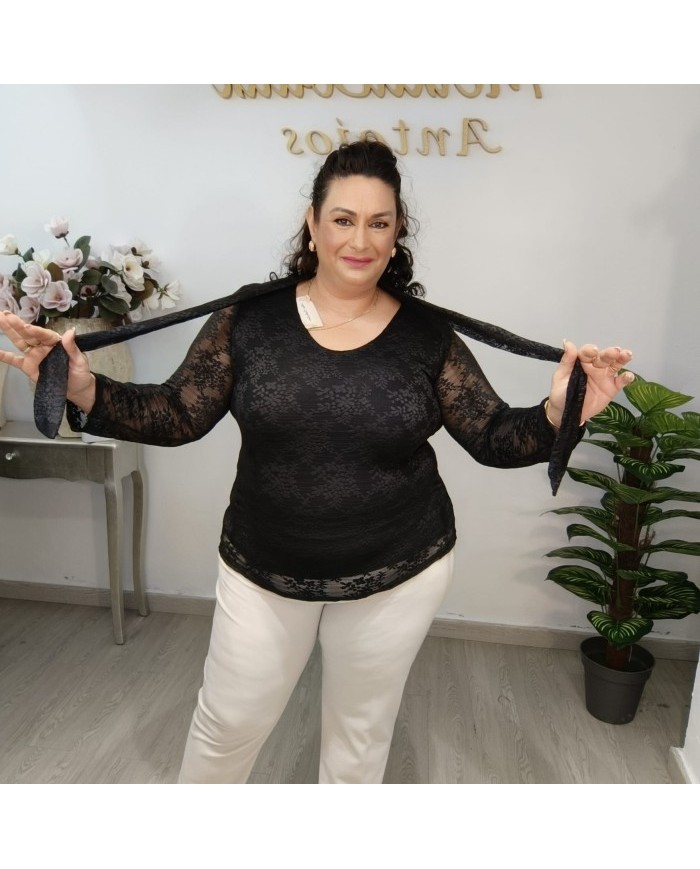 Camisa Encaje con Lazo al Cuello | Blusa Transparente Mujer | 4 Colores