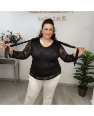 Camisa Encaje con Lazo al Cuello | Blusa Transparente Mujer | 4 Colores