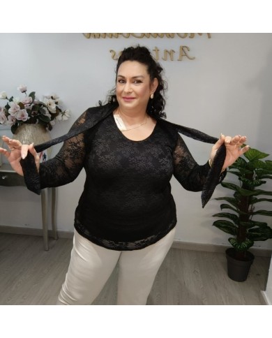 Camisa Encaje con Lazo al Cuello | Blusa Transparente Mujer | 4 Colores