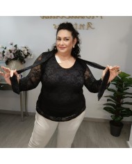 Camisa Encaje con Lazo al Cuello | Blusa Transparente Mujer | 4 Colores