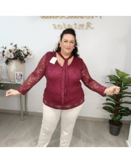 Camisa Encaje con Lazo al Cuello | Blusa Transparente Mujer | 4 Colores