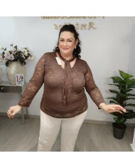 Camisa Encaje con Lazo al Cuello | Blusa Transparente Mujer | 4 Colores