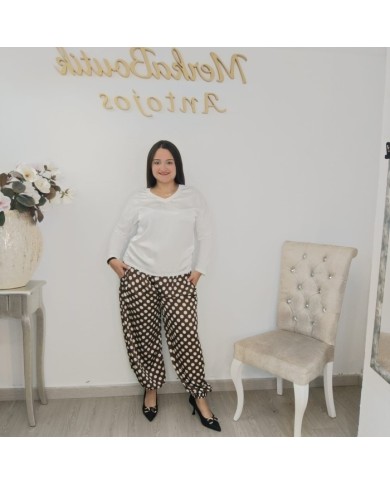 Pantalón Bombacho de Satén con Lunares | Ropa de Mujer | MerkaBoutik