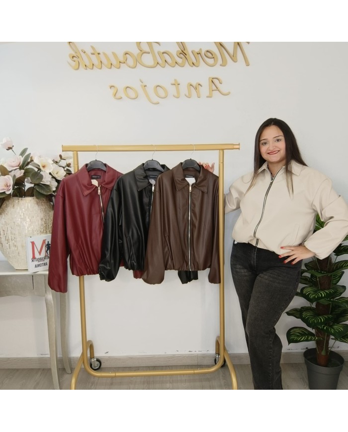 Chaqueta Bomber Polipiel | Oversize y Cuello Camisero | Antojos