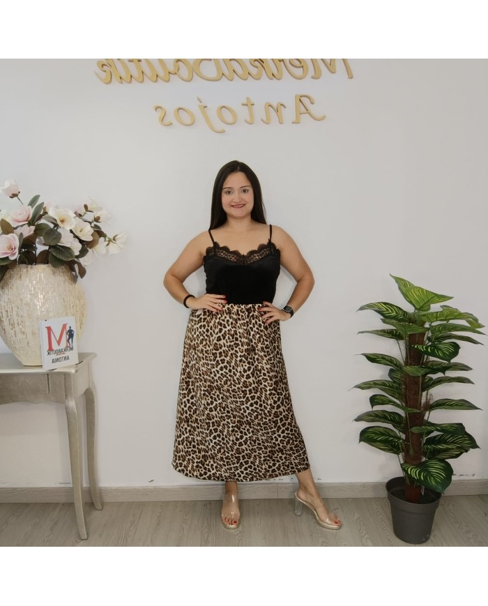Falda FURIA Estampado Leopardo | Midi Animal Print | Antojos