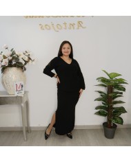 Conjunto Punto Falda V - Midi Jersey Oversize - Burdeos y Camel