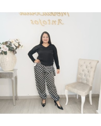 Pantalón Bombacho de Satén con Lunares | Ropa de Mujer | MerkaBoutik