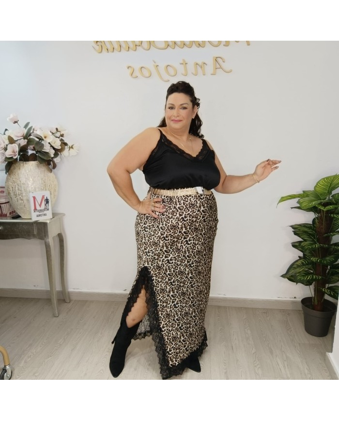 Falda Larga Seducción Print | Estampado Leopardo y Encaje | Antojos