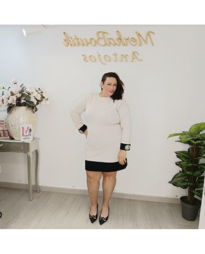 Vestido Maya Punto Bicolor - Talla Grande Contraste Puños