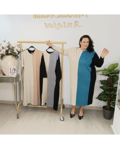 Vestido Punto Adara - Color Block Círculos - Cuello Alto Vestido Punto Adara - Color Block Círculos - Cuello Alto