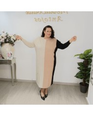 Vestido Punto Adara - Color Block Círculos - Cuello Alto