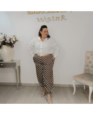 Pantalón Bombacho de Satén con Lunares | Ropa de Mujer | MerkaBoutik