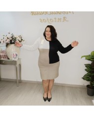 Vestido Mixto Punto Colour Block - Talla Grande Bolsillos