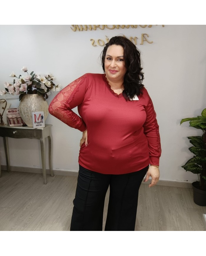 Camiseta Canalé Encaje | Blusa Elegante Escote V | MerkaBoutik