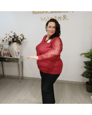 Camiseta Canalé Encaje | Blusa Elegante Escote V | MerkaBoutik