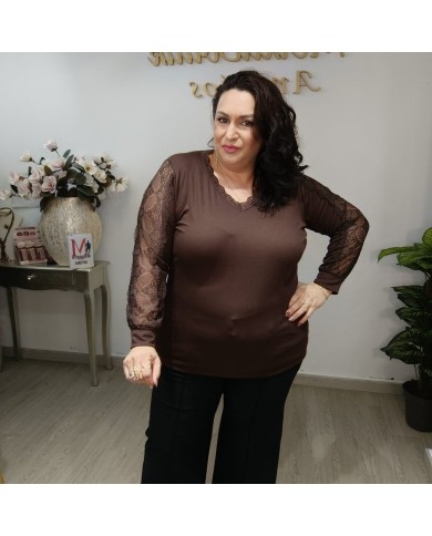 Camiseta Canalé Encaje | Blusa Elegante Escote V | MerkaBoutik