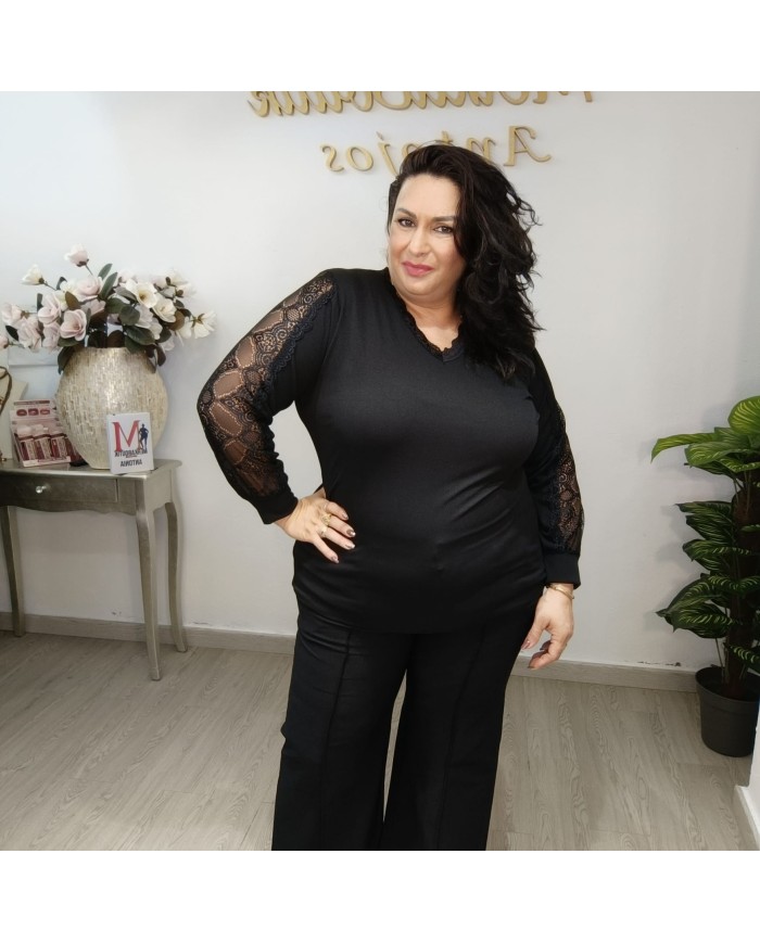 Camiseta Canalé Encaje | Blusa Elegante Escote V | MerkaBoutik