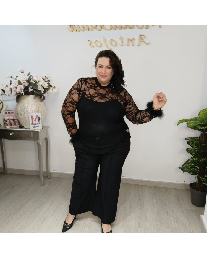 Blusa Transparente PLUMA | Encaje Rojo y Cuello Alto | Antojos