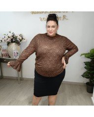 Blusa Encaje Volante - Manga Larga - Negro Burdeos - Fiesta