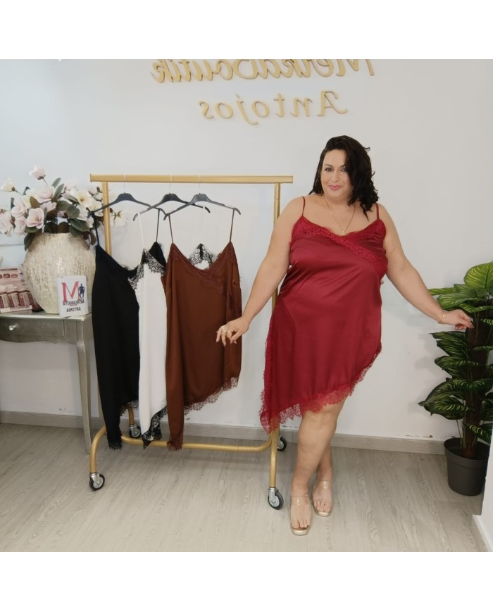 Vestido Lencero Negro Seducción | Slip Dress Asimétrico con Encaje