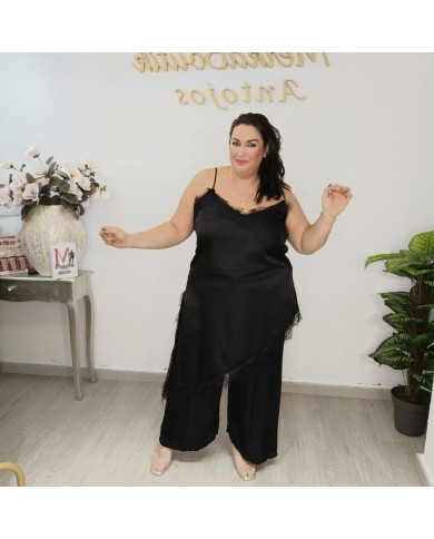 Vestido Lencero Negro Seducción | Slip Dress Asimétrico con Encaje