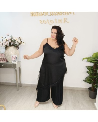 Vestido Lencero Negro Seducción | Slip Dress Asimétrico con Encaje