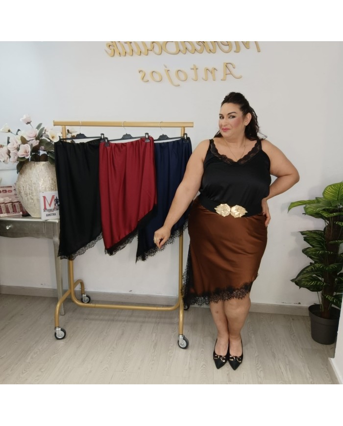 Falda SEDUCCIÓN de Satén con Encaje | Lencera Elegante | Antojos