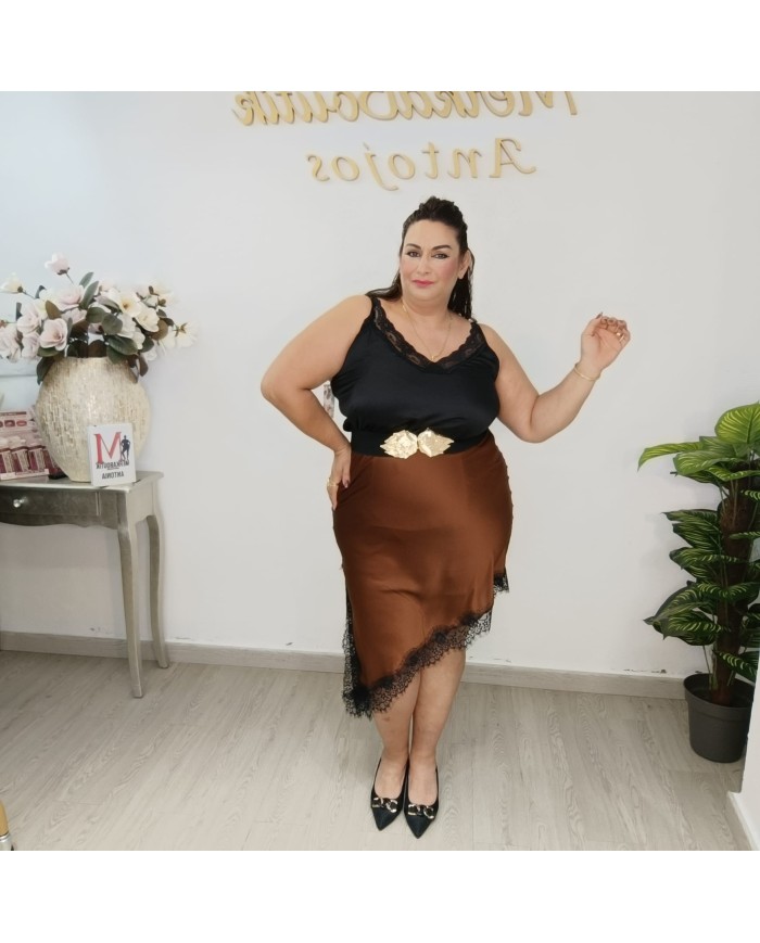 Falda SEDUCCIÓN de Satén con Encaje | Lencera Elegante | Antojos