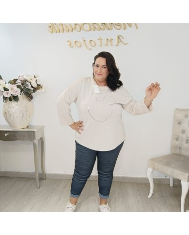 Camiseta Sudadera Ratón Brillos | Manga Larga Oversize Burdeos