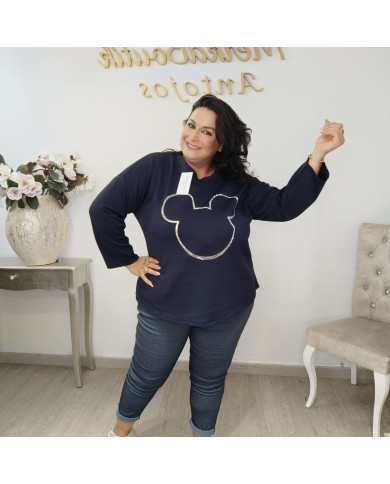 Camiseta Sudadera Ratón Brillos | Manga Larga Oversize Burdeos