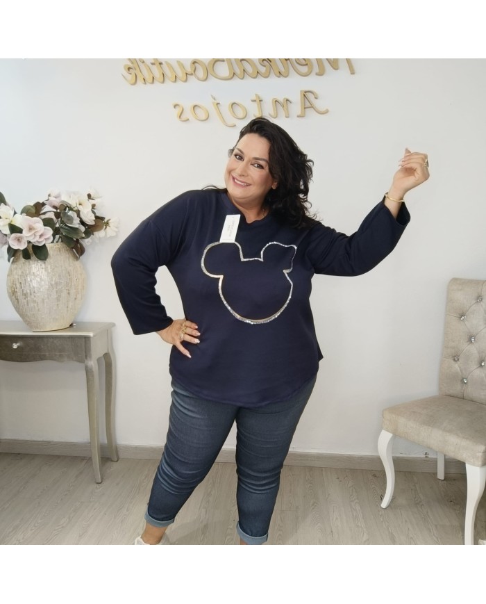 Camiseta Sudadera Ratón Brillos | Manga Larga Oversize Burdeos