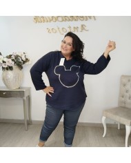 Camiseta Sudadera Ratón Brillos | Manga Larga Oversize Burdeos