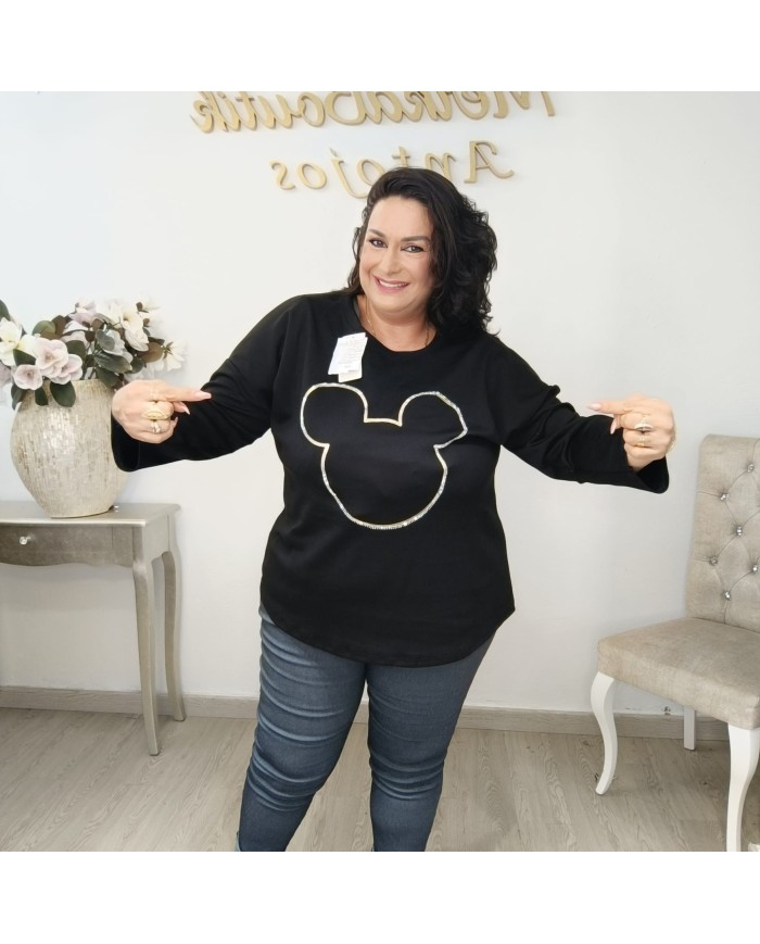 Camiseta Sudadera Ratón Brillos | Manga Larga Oversize Burdeos