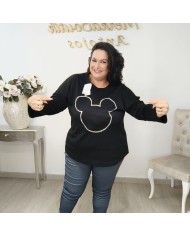 Camiseta Sudadera Ratón Brillos | Manga Larga Oversize Burdeos