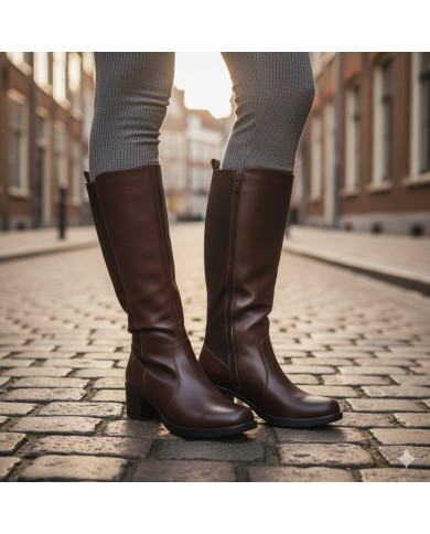 Bota Sol Negra - Caña Alta Tacón Bloque - Ajustable y Cómoda