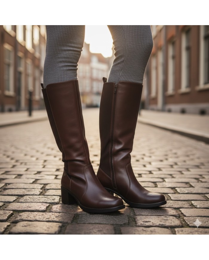 Bota Sol Negra - Caña Alta Tacón Bloque - Ajustable y Cómoda