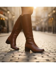 Bota Sol Negra - Caña Alta Tacón Bloque - Ajustable y Cómoda