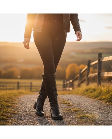 Bota Sol Negra - Caña Alta Tacón Bloque - Ajustable y Cómoda Bota Sol Negra - Caña Alta Tacón Bloque - Ajustable y Cómoda