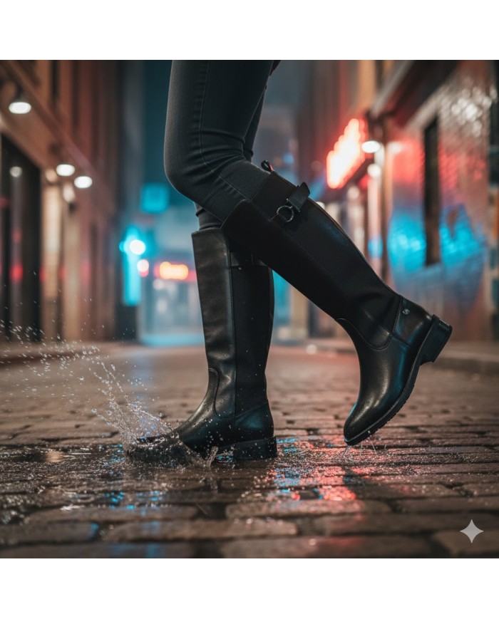 Bota Luna Negra Caña Alta - Hebilla Dorada - Ecuestre